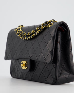 Chanel Vintage Black Medium Double Classic Flap Bag in Lambskin Leather with 24K Gold Hardware