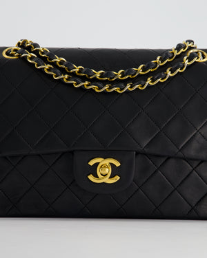 Chanel Vintage Black Medium Double Classic Flap Bag in Lambskin Leather with 24K Gold Hardware