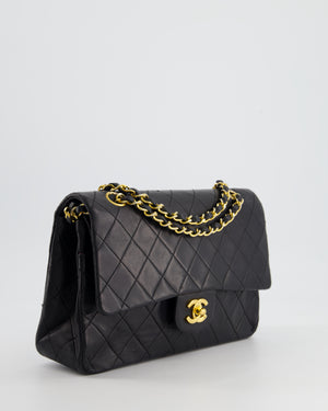 Chanel Vintage Black Medium Double Classic Flap Bag in Lambskin Leather with 24K Gold Hardware