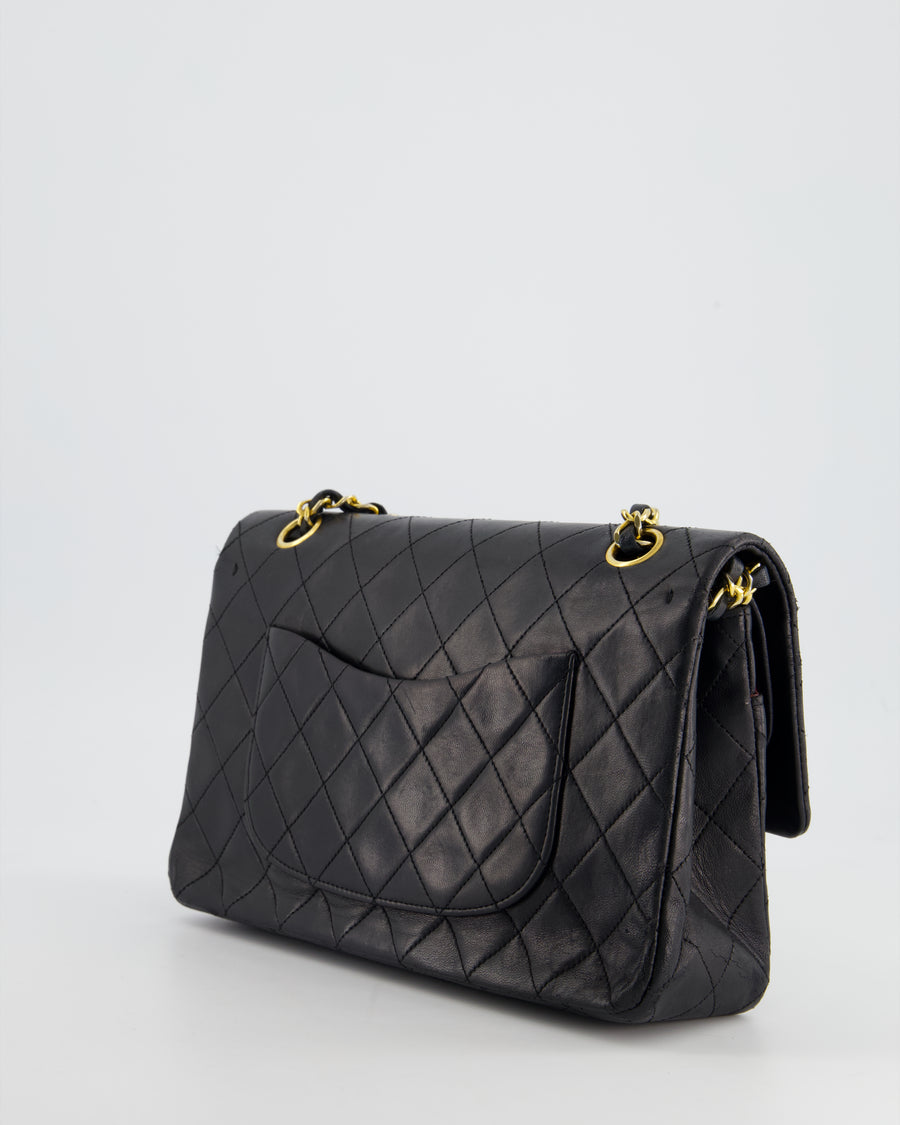 Chanel Vintage Black Medium Double Classic Flap Bag in Lambskin Leather with 24K Gold Hardware