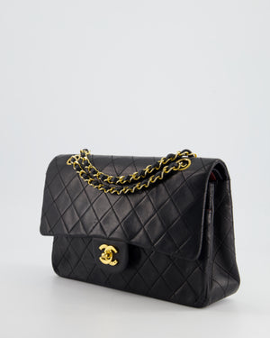 Chanel Vintage Black Medium Double Classic Flap Bag in Lambskin Leather with 24K Gold Hardware