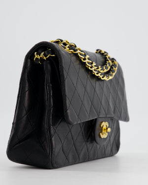 Chanel Vintage Black Medium Double Classic Flap Bag in Lambskin Leather with 24K Gold Hardware