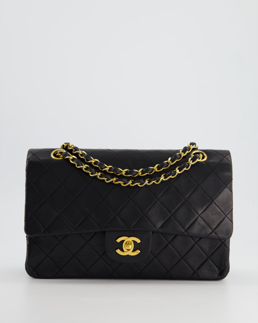 Chanel Vintage Black Medium Double Classic Flap Bag in Lambskin Leather with 24K Gold Hardware