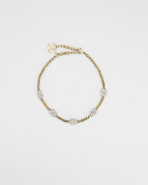 Chanel Champagne Gold & Silver Crystal CC Choker Necklace