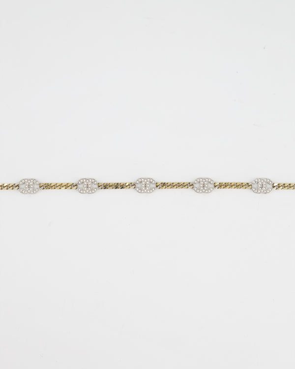 Chanel Champagne Gold & Silver Crystal CC Choker Necklace