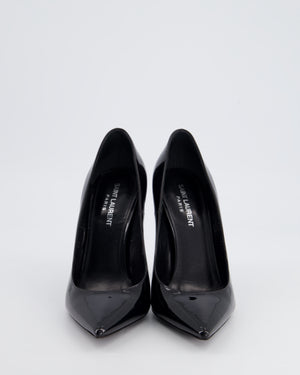 Saint Laurent Black Opyum Patent Pumps with Silver Logo Heel Size EU 38.5