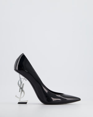 Saint Laurent Black Opyum Patent Pumps with Silver Logo Heel Size EU 38.5