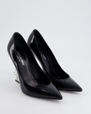 Saint Laurent Black Opyum Patent Pumps with Silver Logo Heel Size EU 38.5