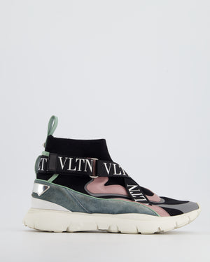 Valentino Black Blush and Grey Double Logo Strap Knit VLTN Trainers Size EU 38