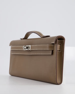 Hermès Kelly Cut Bag in Etoupe Swift Leather with Palladium Hardware