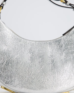Fendi Metallic Silver Fendigraphy Logo Bag with Gold Logo Bottom Detail