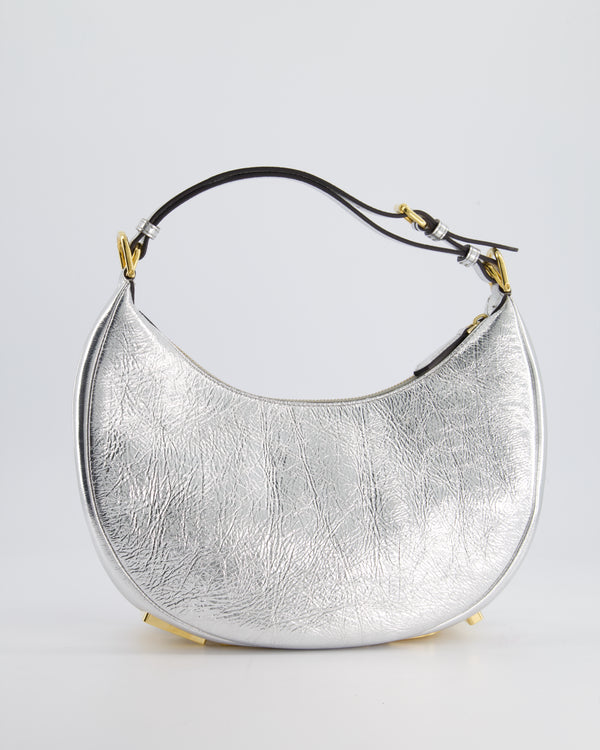 Fendi Metallic Silver Fendigraphy Logo Bag with Gold Logo Bottom Detail