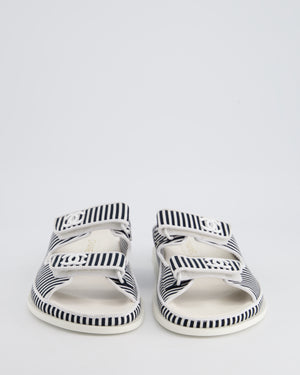 Chanel Black, White Stripe Canvas Dad Sandals with CC Detail Size EU 39.5