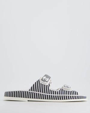 Chanel Black, White Stripe Canvas Dad Sandals with CC Detail Size EU 39.5