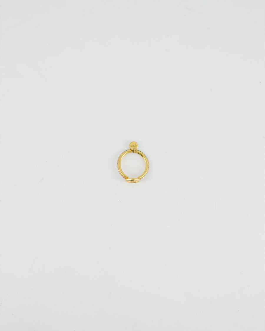 Fendi Gold Crystal Ring with F Logo Detail