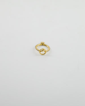 Fendi Gold Crystal Ring with F Logo Detail