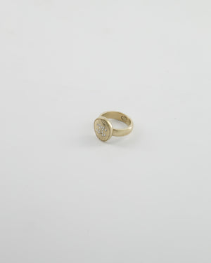 Chanel 19A Antique Champagne Gold Round Ring with Crystal CC Logo