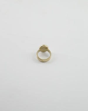 Chanel 19A Antique Champagne Gold Round Ring with Crystal CC Logo