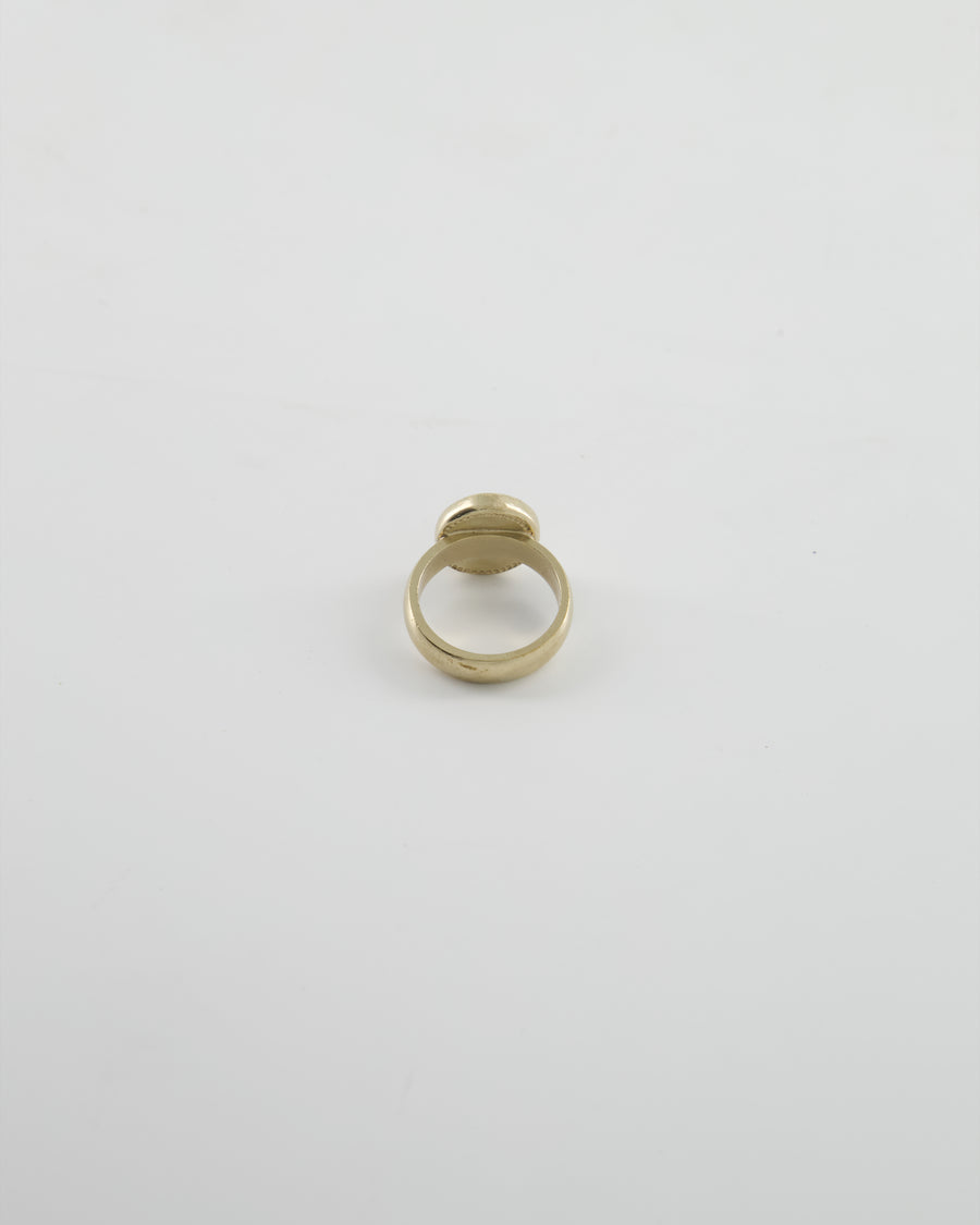 Chanel 19A Antique Champagne Gold Round Ring with Crystal CC Logo