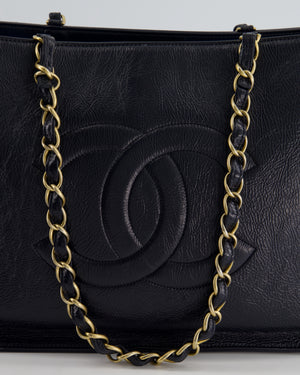 Chanel Navy Aged Calfskin Patent Leather Shopper Tote Bag with Antique Gold Hardware