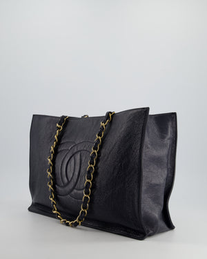 Chanel Navy Aged Calfskin Patent Leather Shopper Tote Bag with Antique Gold Hardware