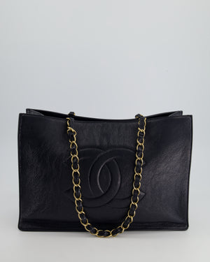 Chanel Navy Aged Calfskin Patent Leather Shopper Tote Bag with Antique Gold Hardware