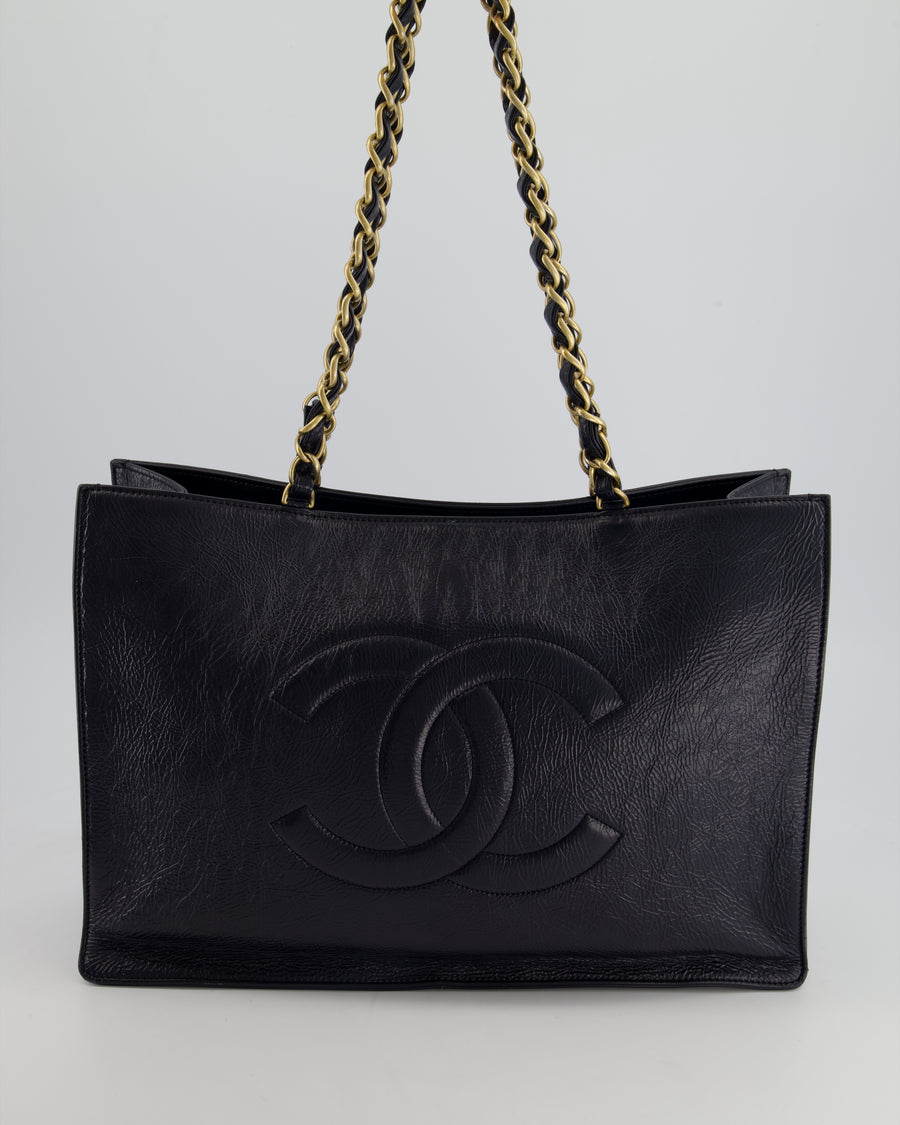 Chanel Navy Aged Calfskin Patent Leather Shopper Tote Bag with Antique Gold Hardware