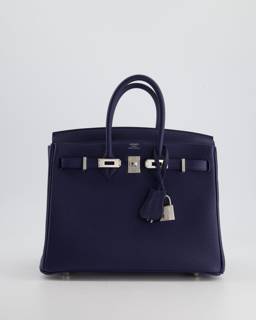 *RARE* Hermès Birkin 25cm Bag Retourne in Bleu Navy Togo Leather with Palladium Hardware