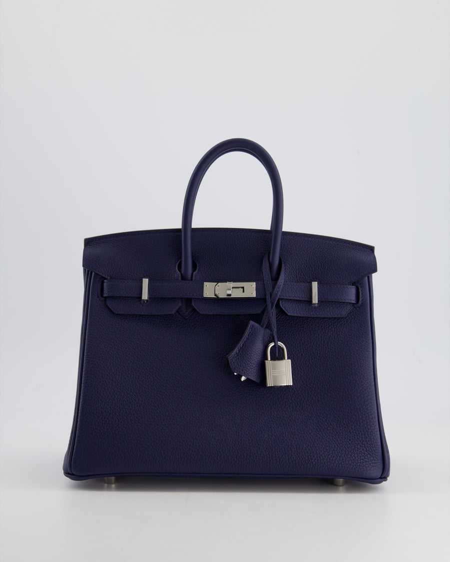 *RARE* Hermès Birkin 25cm Bag Retourne in Bleu Navy Togo Leather with Palladium Hardware