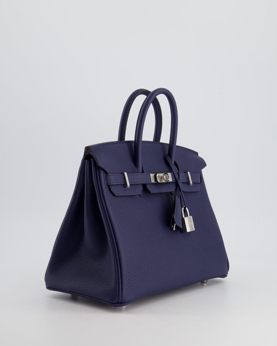 *RARE* Hermès Birkin 25cm Bag Retourne in Bleu Navy Togo Leather with Palladium Hardware