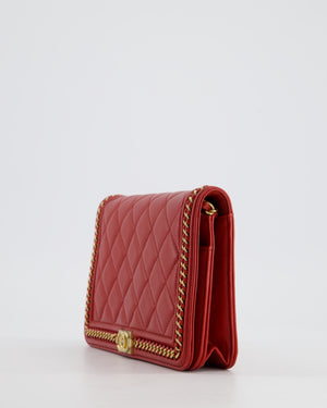 *FIRE PRICE* Chanel Red Boy Wallet on Chain in Quilted Lambskin Leather with Gold Hardware and Chain Detail