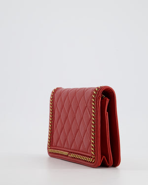 *FIRE PRICE* Chanel Red Boy Wallet on Chain in Quilted Lambskin Leather with Gold Hardware and Chain Detail