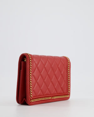 *FIRE PRICE* Chanel Red Boy Wallet on Chain in Quilted Lambskin Leather with Gold Hardware and Chain Detail