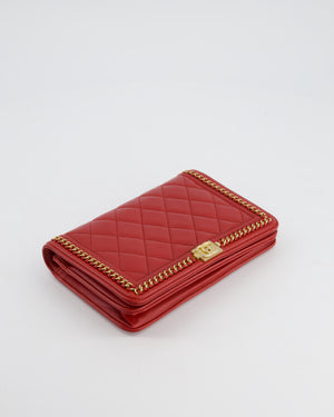 *FIRE PRICE* Chanel Red Boy Wallet on Chain in Quilted Lambskin Leather with Gold Hardware and Chain Detail