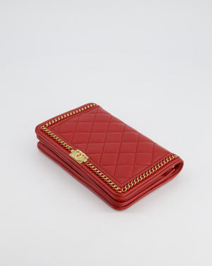 *FIRE PRICE* Chanel Red Boy Wallet on Chain in Quilted Lambskin Leather with Gold Hardware and Chain Detail