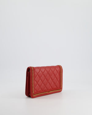 *FIRE PRICE* Chanel Red Boy Wallet on Chain in Quilted Lambskin Leather with Gold Hardware and Chain Detail