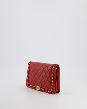 *FIRE PRICE* Chanel Red Boy Wallet on Chain in Quilted Lambskin Leather with Gold Hardware and Chain Detail