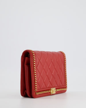 *FIRE PRICE* Chanel Red Boy Wallet on Chain in Quilted Lambskin Leather with Gold Hardware and Chain Detail