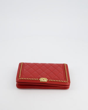 *FIRE PRICE* Chanel Red Boy Wallet on Chain in Quilted Lambskin Leather with Gold Hardware and Chain Detail