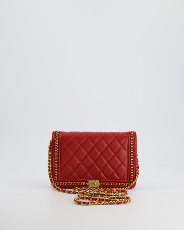 *FIRE PRICE* Chanel Red Boy Wallet on Chain in Quilted Lambskin Leather with Gold Hardware and Chain Detail