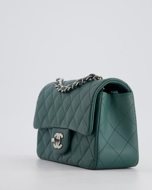 *RARE* Chanel Green Mini Rectangular Classic Flap Bag in Lambskin Leather with Silver Hardware