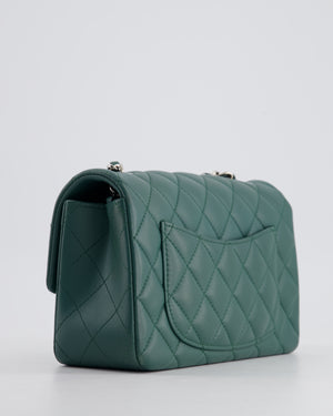 *RARE* Chanel Green Mini Rectangular Classic Flap Bag in Lambskin Leather with Silver Hardware