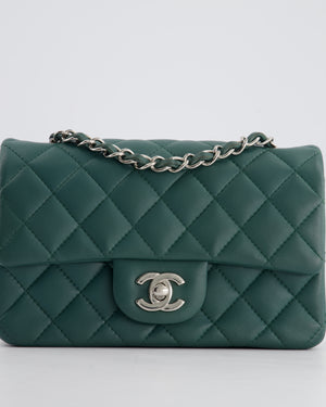 *RARE* Chanel Green Mini Rectangular Classic Flap Bag in Lambskin Leather with Silver Hardware