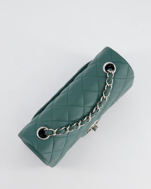 *RARE* Chanel Green Mini Rectangular Classic Flap Bag in Lambskin Leather with Silver Hardware