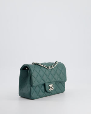 *RARE* Chanel Green Mini Rectangular Classic Flap Bag in Lambskin Leather with Silver Hardware