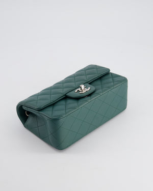 *RARE* Chanel Green Mini Rectangular Classic Flap Bag in Lambskin Leather with Silver Hardware