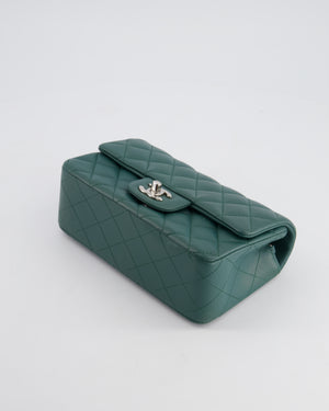 *RARE* Chanel Green Mini Rectangular Classic Flap Bag in Lambskin Leather with Silver Hardware