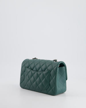 *RARE* Chanel Green Mini Rectangular Classic Flap Bag in Lambskin Leather with Silver Hardware