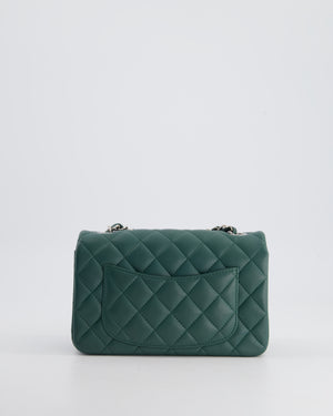 *RARE* Chanel Green Mini Rectangular Classic Flap Bag in Lambskin Leather with Silver Hardware