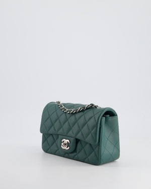 *RARE* Chanel Green Mini Rectangular Classic Flap Bag in Lambskin Leather with Silver Hardware